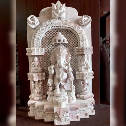 Lord Ganesha mesh detail Pink Stone Statue Lord Ganesha mesh detail Pink Stone Statue