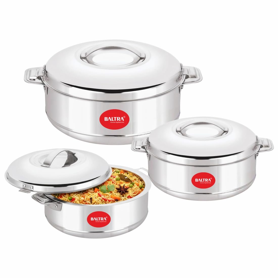 Baltra Royal Casserole For Roti Hot Case | Hot Case 3-Piece Casserole Set | Insulated Stainless Steel Hot Pot (1000ml, 2000ml, 3000ml) | Keeps Food Hot & Fresh for Hours | Stylish & Durable Design for Home & Dining
