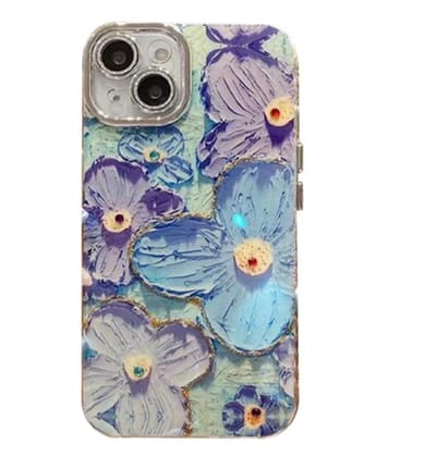 Eliza - Girls Colorful Retro Oil Painting Butterfly Design Shiny Diamond Blue Flower iPhone Case iPhone 16  PLUS