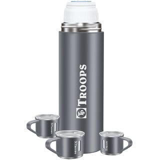 TP TROOPS Coffee Thermos Stainless Steel Vacuum Flask with 3 Steel Cup, 500ml/16.9oz Insulated Bottle