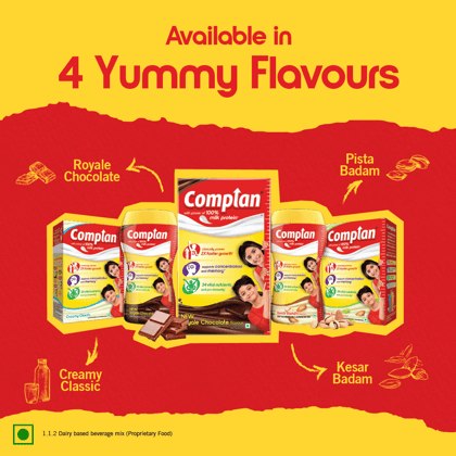 Complan Nutrition Drink Powder for Children, Kesar Badam Flavour, 500 g Refill Pack | Nutrition drink for kids with protein & 34 vital nutrients