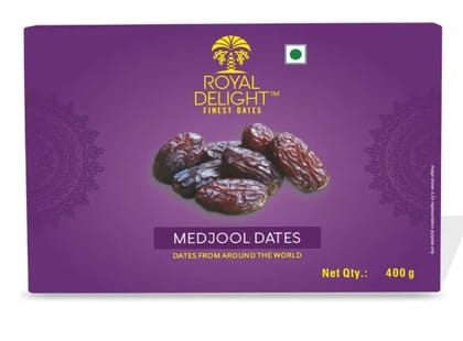 Royal Delight Mini Medjoul / Medjool Dates 400gm | All Natural | No Added Sugar | No Preservatives | Gluten Free | Vegan  Plant Based | Non-GMO | Dates Dry Fruits | Khajur | Khajoor | Khejur |Medjool