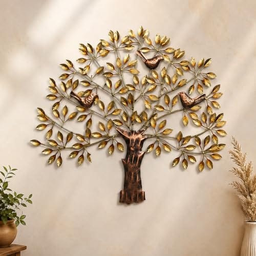 Decor Handcrafted Kalpavriksha Metal Tree with Birds Wall Art | Artistic Nature Inspired Home Wall Decor | Diwali
