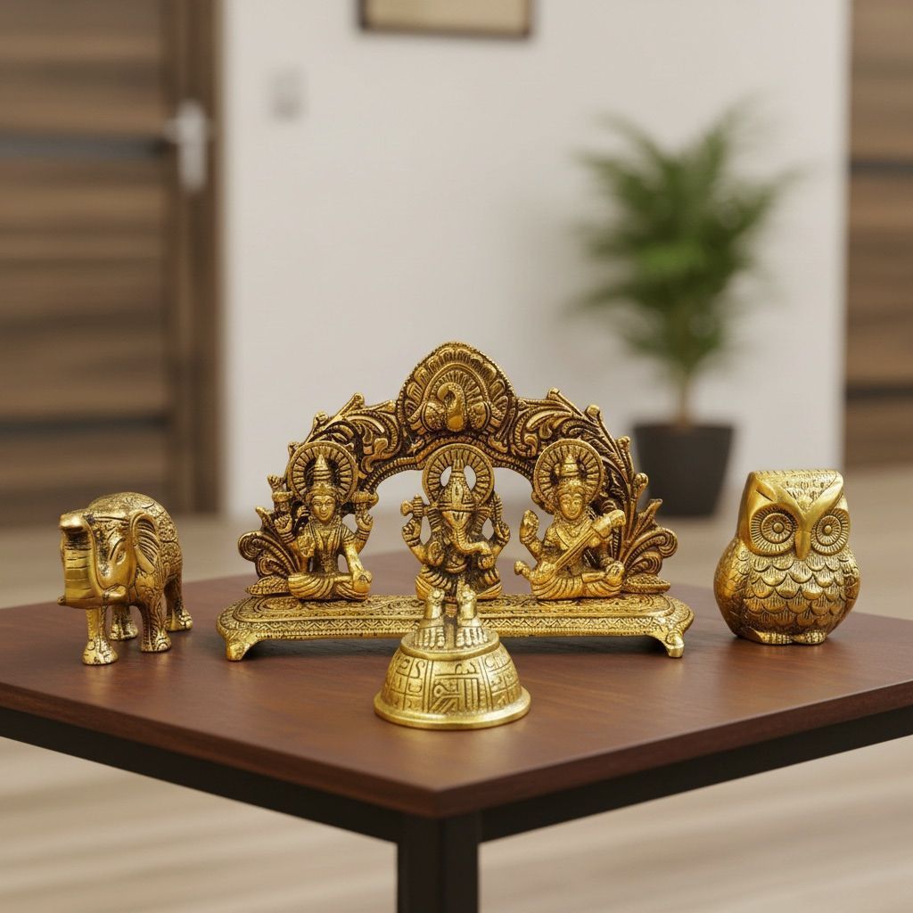 Aluminium Owl Diwali Gift Set for Lakshmi Puja & Festive Gifting, Height : 6 Inch (ASMAS526 G)
