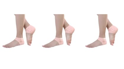Ezyfit Silicone Gel I Heel Pad Socks for Pain Relief (Free Size) I Heel Protector Socks Foot Protector Silicon Toe Free Heel Pain Relief Socks For Men And Women - Pack of 3 Pairs
