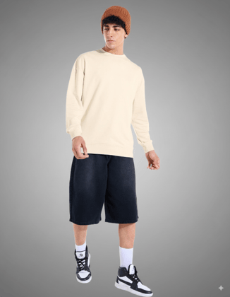 Beige Oversized Crew Neck Sweatshirt