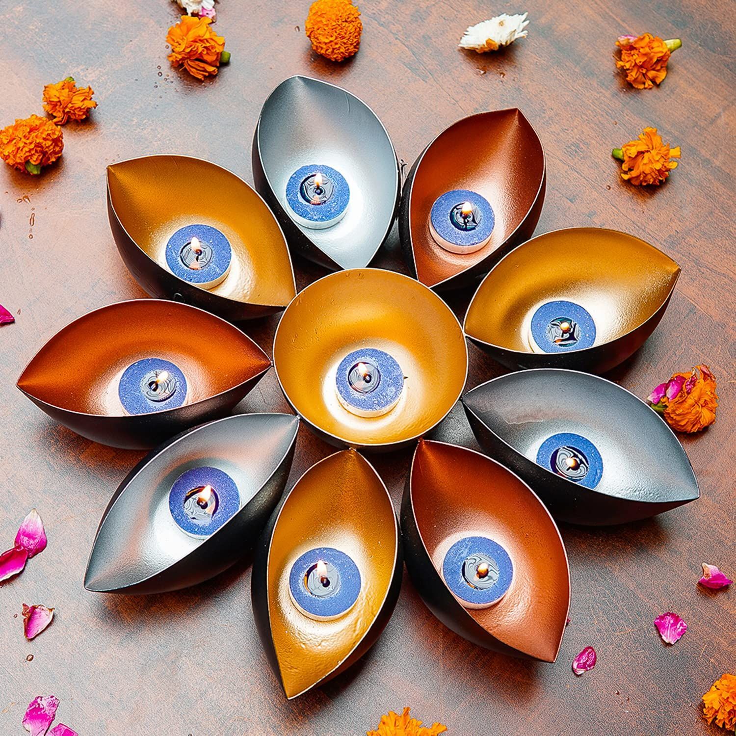 Craftlayout Iron 10 Diya Set 9.5 Inch