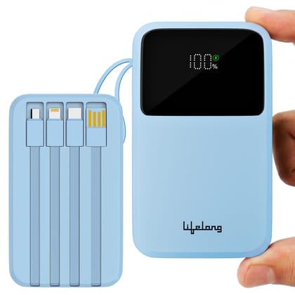 Lifelong Electronics 20000mAh 22.5W Fast Charging Power Bank | 3 Inputs (1 Built-in USB A Cable + 1 C + 1 Lightning Port) & 6 Outputs (3 Built-in Cables + 1 C + 2 A Port) | Small Pocket Size Powerbank Lifelong Electronics 20000mAh 22.5W Fast Charging Pow