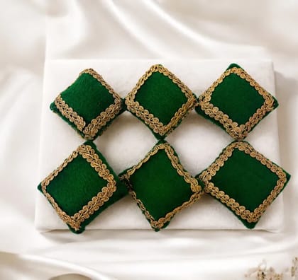 PATITAPABAN Cotton Cushion Pack of 6 Solid | Handmade Decorative Cushion with Golden Lace Work for Laddu Gopal (Green, Gold)