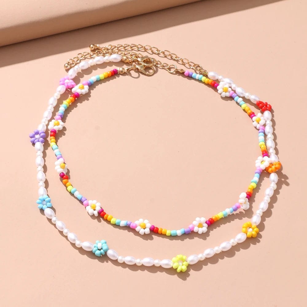 New Lovely Colorful Beads Pearl Clavicle Choker Flower Necklace for Women Girls Spring Summer Jewelry Wholesale