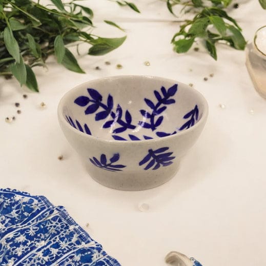 Blue Pottery Round Bowl - White
