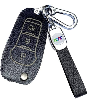 Soft Handmade Lychee Pattern Leather Key Cover Compatible with Ford Endeavour Figo Aspire Freestyle 3 Button Folding Key
