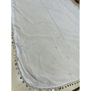 White Nazneen Work Dupatta | Fancy Designer Dupatta with Premium Stone Work | Party & Festive Wear