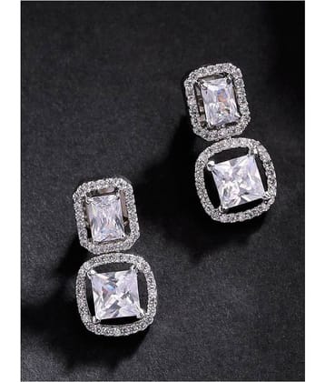 Priyaasi Silver-Plated American Diamond Studded Drop Earrings for Girls & Women