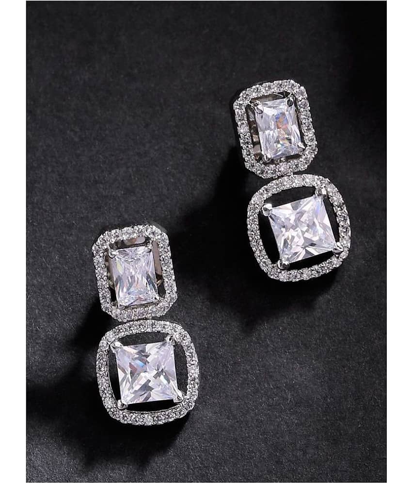 Priyaasi Silver-Plated American Diamond Studded Drop Earrings for Girls & Women
