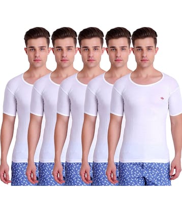 TT Pack of 5 Cotton Half Sleeve Vest For Men ( White )