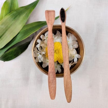 Neem Wood Oral Care Travel Kit Pack Of 2 (Tongue Cleaner & Tooth Brush)