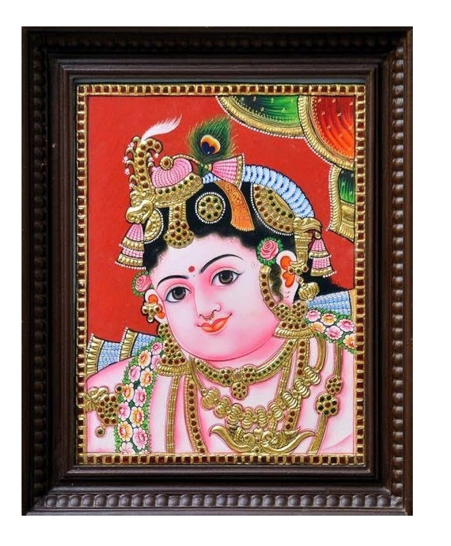 Small Krishna Traditional Tanjore Painting By Authentic Handcrafted Method (Size 12x10)