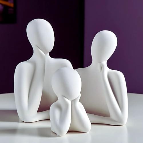 Decoration Items for Living Room,Modern Abstract Family Sculpture Set, White Resin Decorative Figurines, 3-Piece