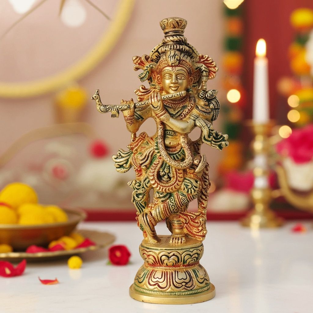Brass Showpiece Krishna Ji God Idol Statue (BSMAS1577 K)