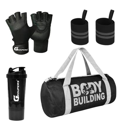 GROUPERS Duffle Canvas Bag with Shaker Bottle-500ml & GloveslSports & Travel BaglSports Kitl (Black) GROUPERS Duffle Canvas Bag with Shaker Bottle-500ml & GloveslSports & Travel BaglSports Kitl (Black)