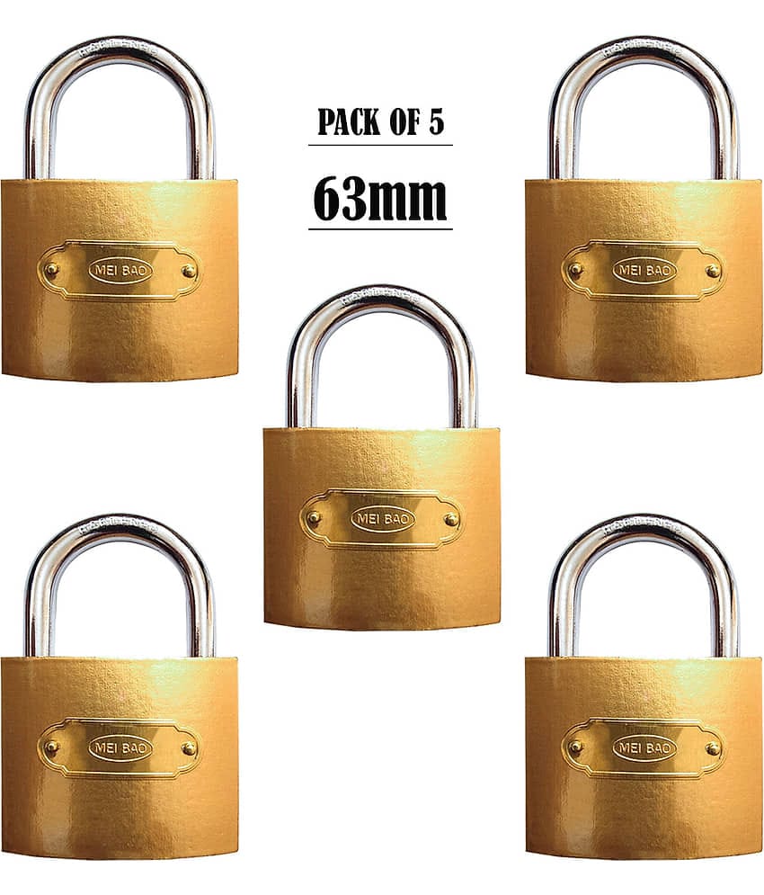 Laxmi Metal Pressing Lock 63mm Pad Lock with 3 key's Brass Polished Finish Pad Lock (PACK OF 5)