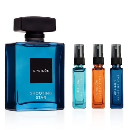 UPSILON Shooting Star Eau De Parfum with Combo of Long-Lasting Pocket Perfumes | Long Lasting Fresh & Powerful Fragrance Spray Travel Friendly Luxury Parfum Scent | Men’s Perfume | 124ml - Pack Of 2 UPSILON Shooting Star Eau De Parfum with Combo of Long-Lasting Pocket Perfumes | Long Lasting Fresh & Powerful Fragrance Spray Travel Friendly Luxury Parfum Scent | Men’s Perfume | 124ml - Pack Of 2