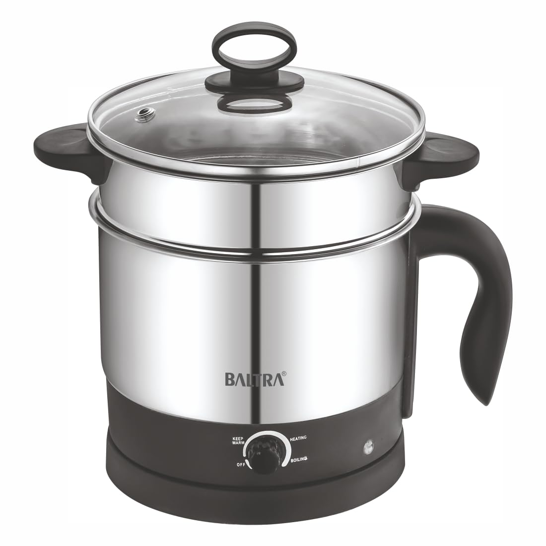 Baltra Multi-Kettle Steamer 1.2L Instacook | Adjustable Power Modes 600 W | 7 - Egg Tray, Idli Tray And Steamer | Stainless Steel | Automatic Overheat Protection | Multipurpose Kettle, 2 Year Warranty