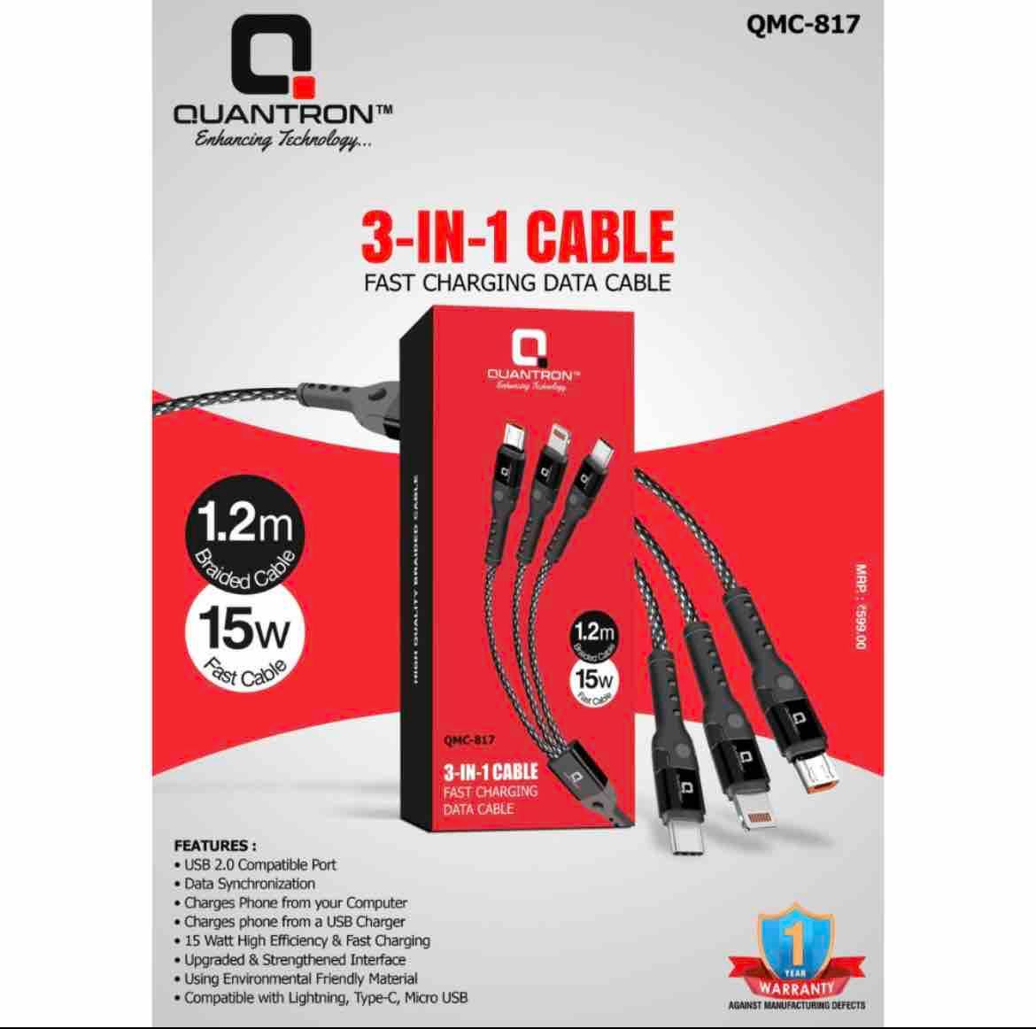QUANTRON QMC-817 3 IN 1 DATA CABLE