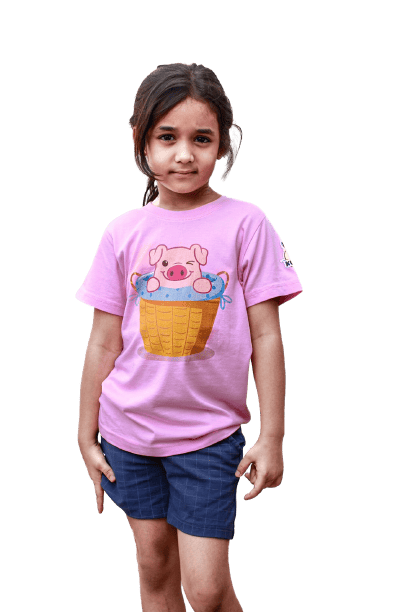 KUCHU Unisex Tshirt (6 Years- 7 Years) | Made of Super Combed Cotton-Modal Natural Fiber Better Than 100% Cotton| Soft & Breathable Fabric| Unique Digitally Printed Design |Vibrant Colour| Naughty Pig in a Tub