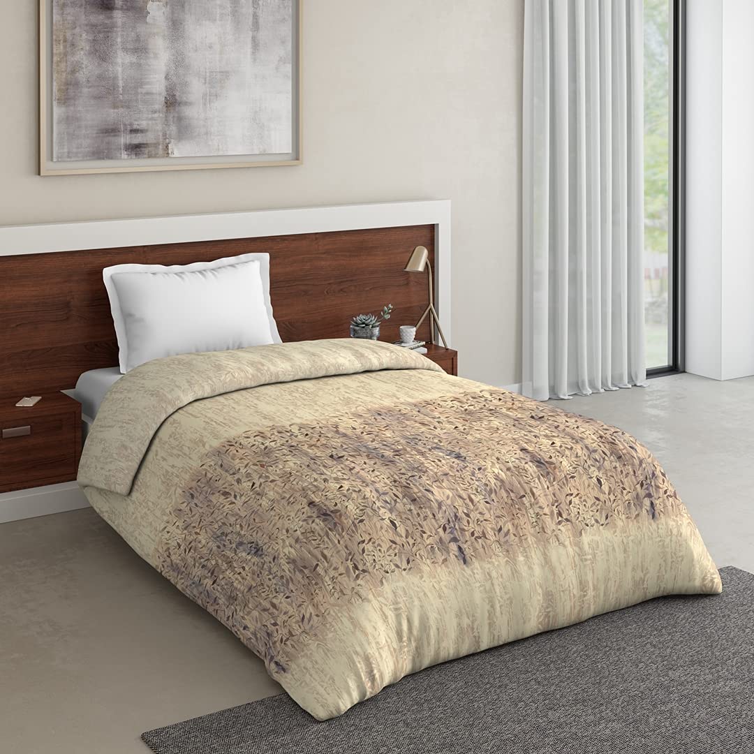 DDECOR - Zeta Collection 100% Cotton Leaves Pattern 136TC Single Quilt|152 CM X 229 CM| - Beige