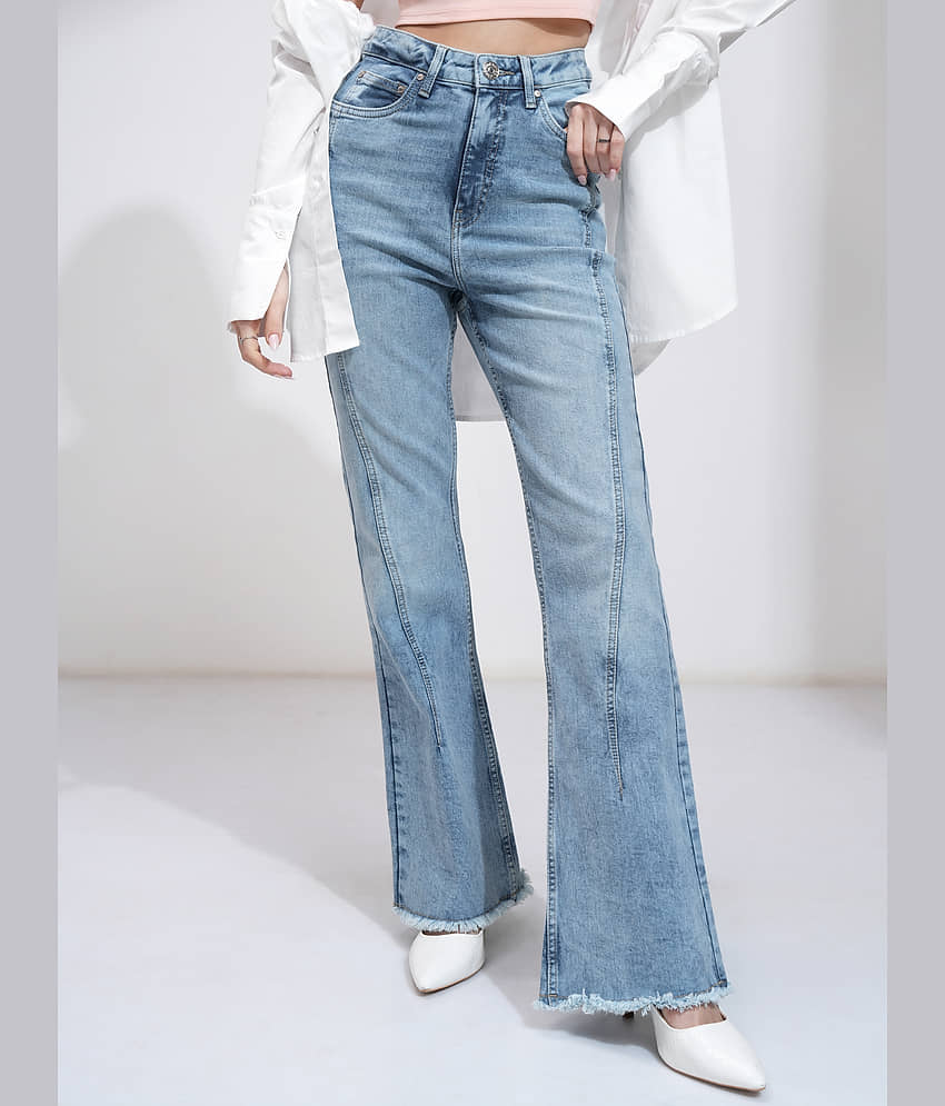 Tokyo Talkies Women's Bootcut Mid-Rise Jeans ( Light Blue )