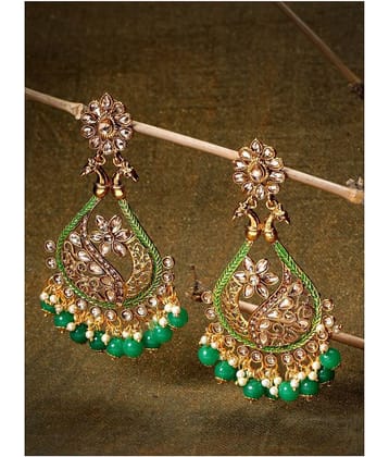 Priyaasi Designer Gold-Plated Stone-Studded Peacock Inspired Green Earrings For Women