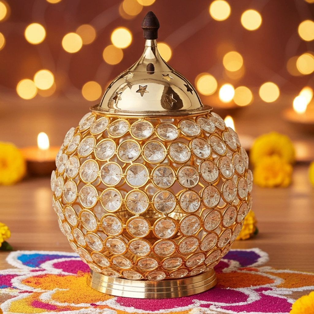 Brass Matki Crystal Deepak No. 5 (FMAS672 E)