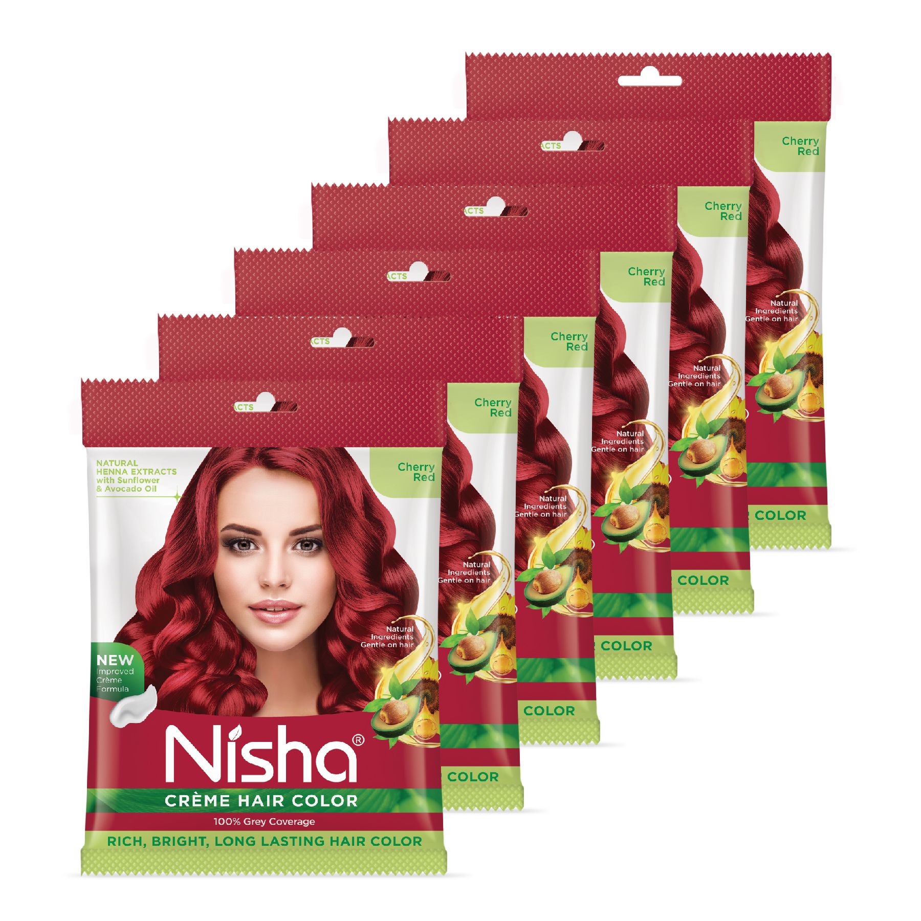 Nisha Creme Hair Color Cherry Red 40g Pack of 6, Permanent Hair Color for Women Men, 100% Grey Coverage