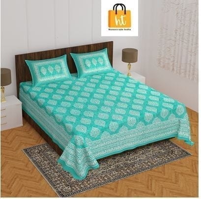 The Bedsheet Adda Standard Queen Size Pure Cotton Jaipuri Printed Economic Double Bedsheet with Two Pillow Covers- ARTICLE-1004