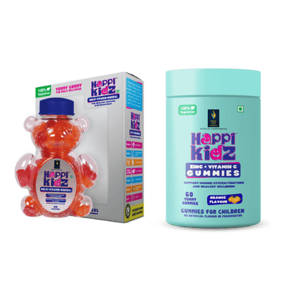 British Life Sciences Happi Kidz Multivitamin Gummies + Minerals & Happi Kidz Zinc+Vitamin C Gummies Combo | Natural, Strong Bones, Muscles and Teeth, Boosts Immunity