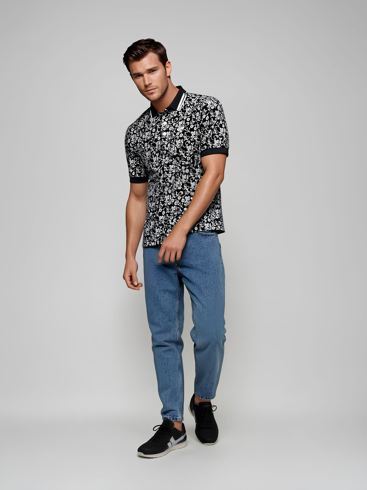 AH Black Botanical Haze Golf Polo