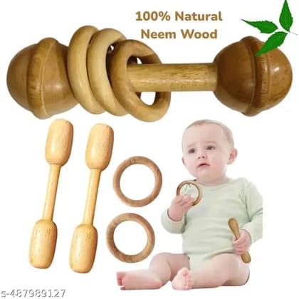 Baby Rattle & Teether Set  Safe, Soft, and Engaging Toys for Infants Made from Natural Neem Wood