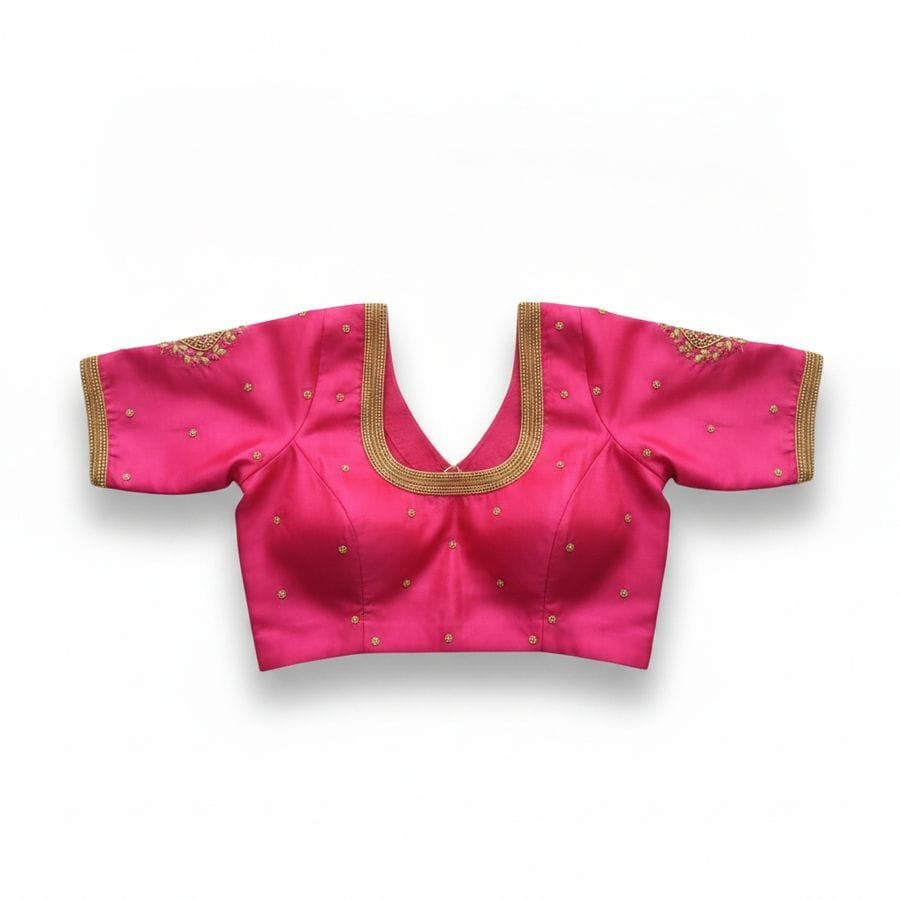 Pink Embroidered Silk Saree Blouse