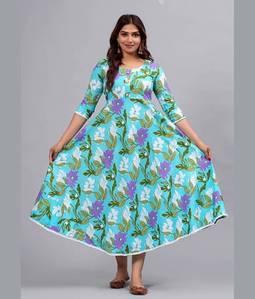 ANNEIV Rayon Printed Anarkali Women's Kurti - Light Blue ( Pack of 1 )
