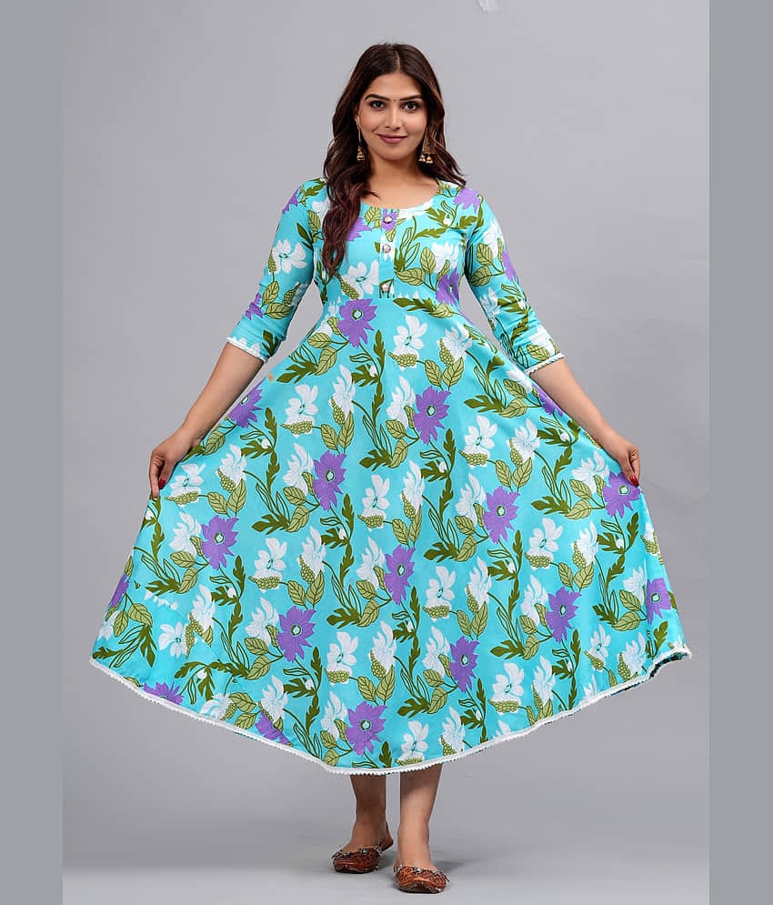 ANNEIV Rayon Printed Anarkali Women's Kurti - Light Blue ( Pack of 1 )