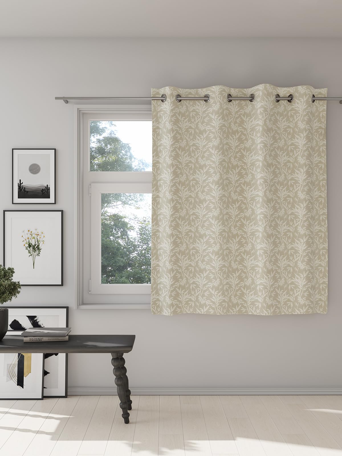 Ddecor Curtain Pack of 1, Polyster Jacquard Floral Curtain, Window 5 FT, Astoria, Room Darkening |135 CM X 160 CM, Beige