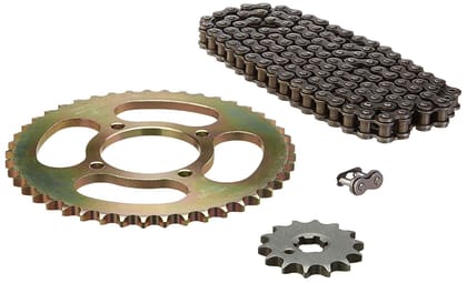 Uno Minda CH-7001 Quadra Rivet Chain & Alloy Steel Hardened Sprockets Chain & Sprocket Kit - R428H SIZE-120L / 14T / 45T(4H) for Yamaha Fazer, YBR 125, SS 125, Graffiti