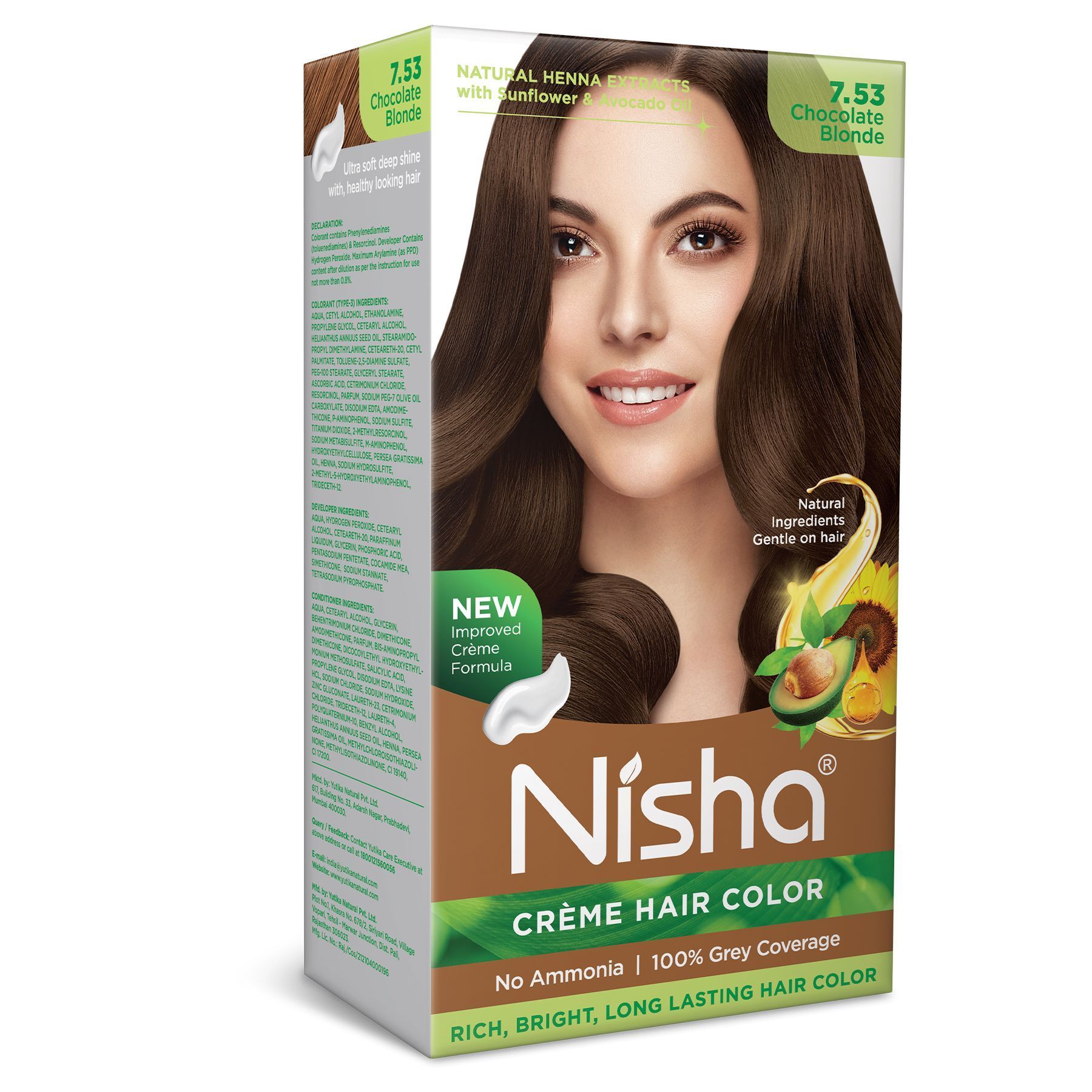 Nisha Creme Hair Color 7.53 Chocolate Blonde 120g, Permanent Hair Colour for Women & Men, 100% Grey Coverage