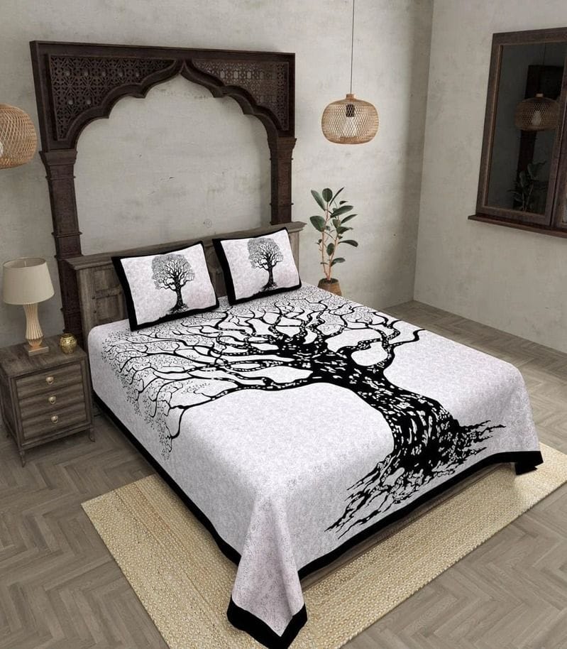 Soft Cotton 150 TC Floral Double Bedsheet With 2 Pillow Covers