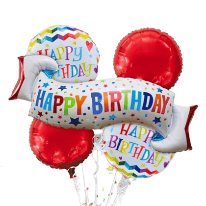 Happy Birthday Wishes Flag Banner Balloon Set - Helium Filled - Set of 5PC