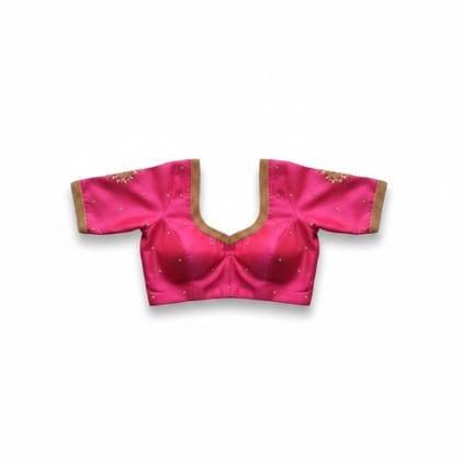 Women's Pink Embroidered Silk-Blend V-Neck Blouse