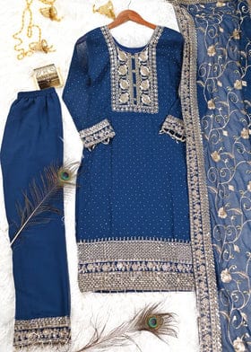 Designer Embroidered Suit With Embroidered Work And Stone Work