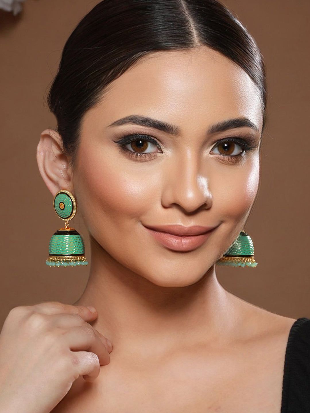 Green Turquoise Handpainted Enamelled Jhumka earrings